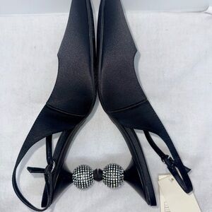 a new day Size 10 Black Slingback Heels with Rhinestone Orb Accent